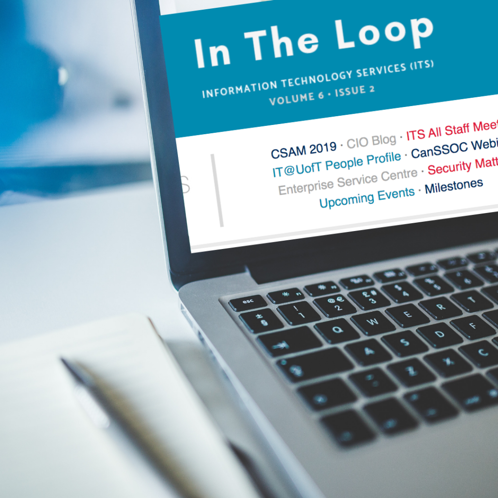Computer screen showing In The Loop newsletter