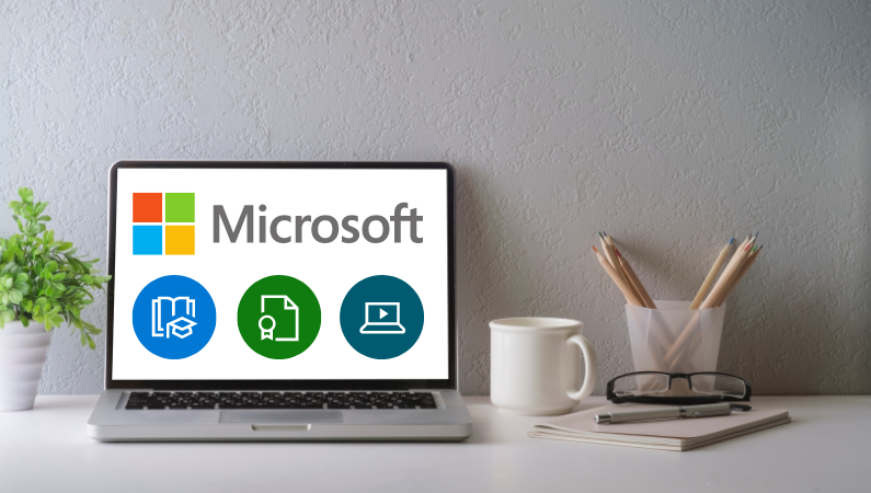 Laptop with the Microsoft logo on screen