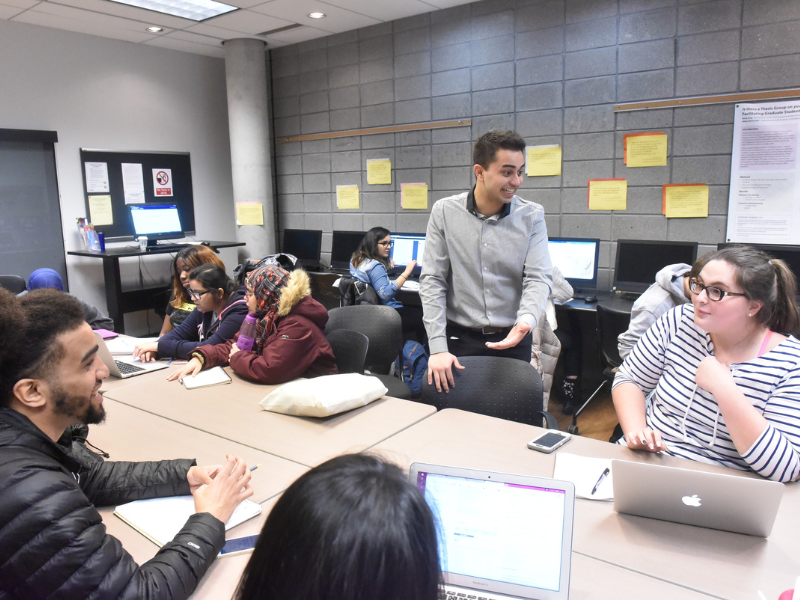 Students learning in a group session