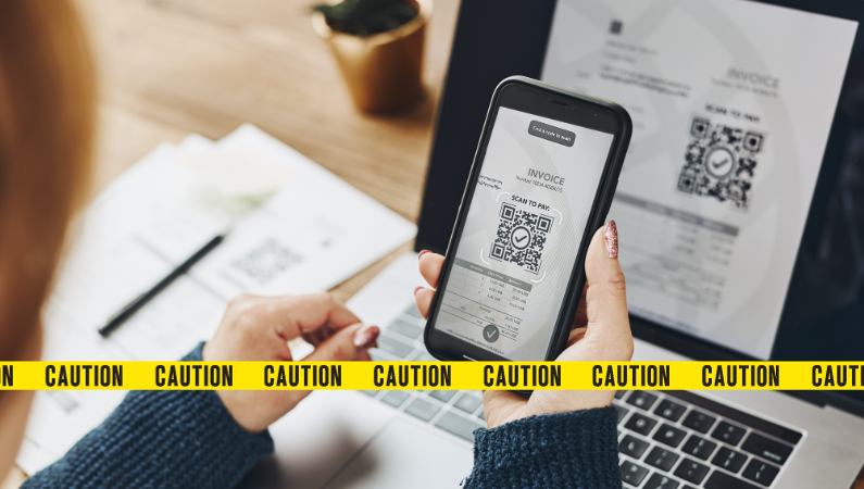 User attempting to scan a QR code using a mobile phone.