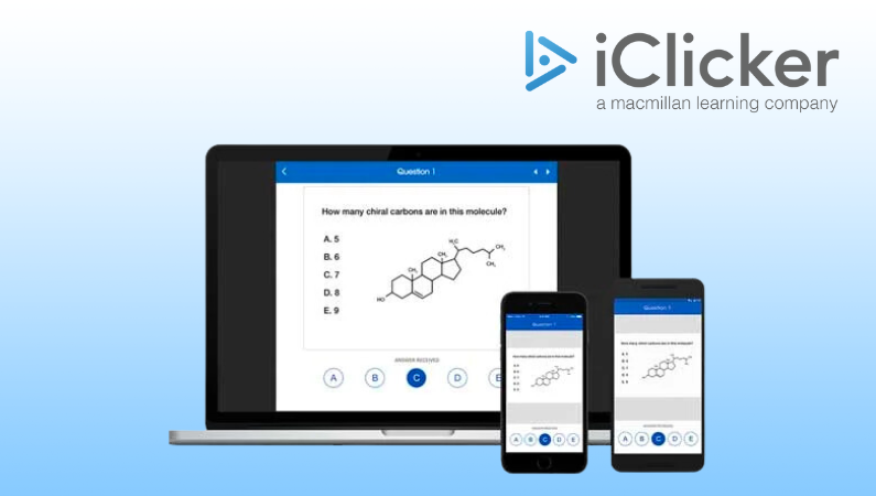 A laptop and mobile devices showing the iClicker interface.