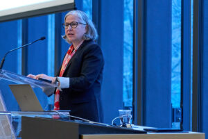 Professor Susan McCahan presenting at the ITS all-staff meeting.