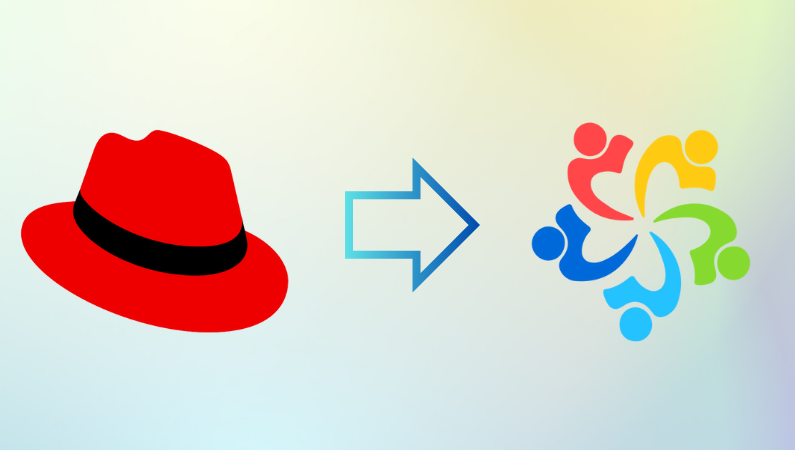 RedHat logo and Alma Linux logo